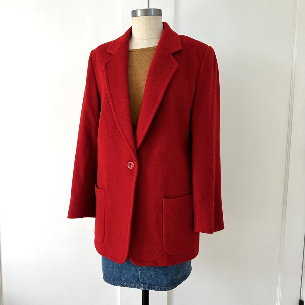 Vintage 80s Country Shop Red Wool Cashmere Blazer Made in USA Size Med